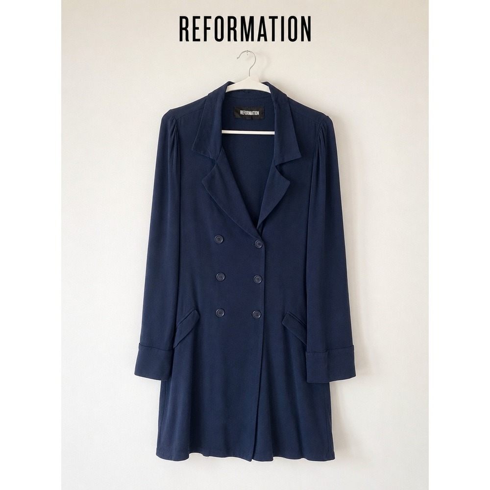 Reformation Navy Double Breasted Blazer Dress Coatigan Jacket